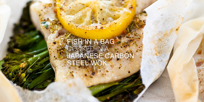 Fish in Foil Packets with Lemon, Butter and Veggies in a Carbon Steel Wok