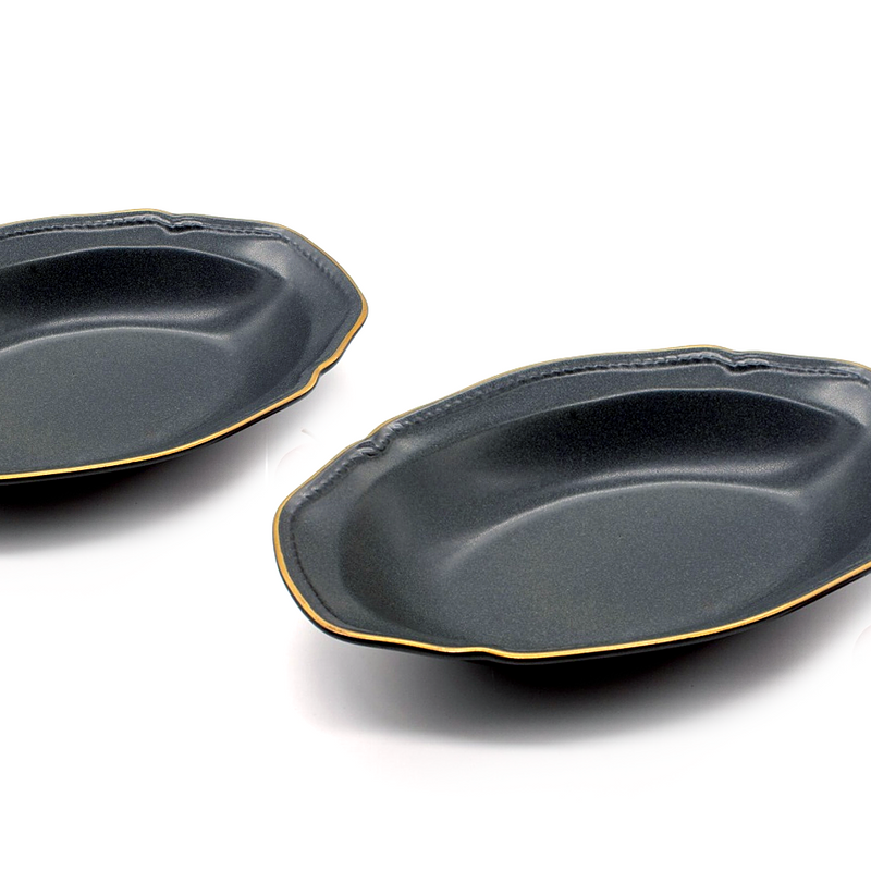 Aito Mino Yaki Stitch Series Oval Serving Bowl - 24.5cm - Black