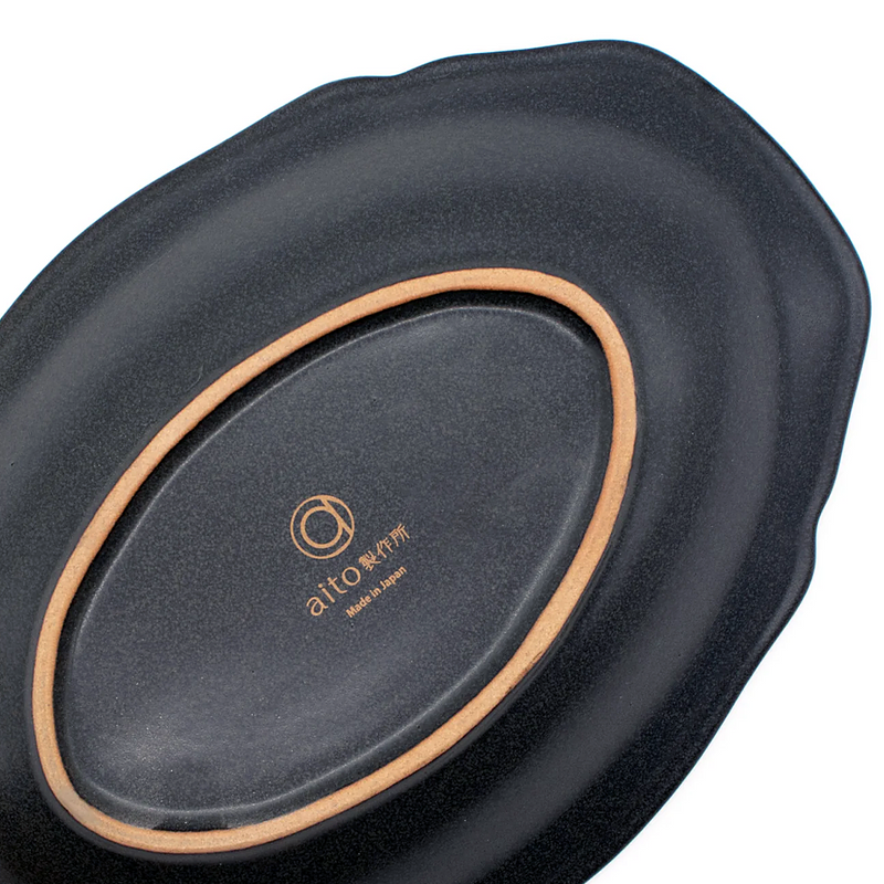 Aito Mino Yaki Stitch Series Oval Serving Bowl - 24.5cm - Black