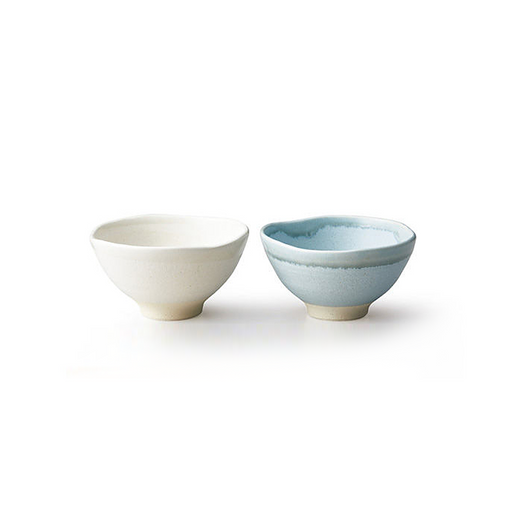 Aito Mino Yaki Subdued Pastel Blue and White Bowls - Set of 2