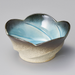 Cerulean blue side bowl with textured exterior and smooth inner glaze.