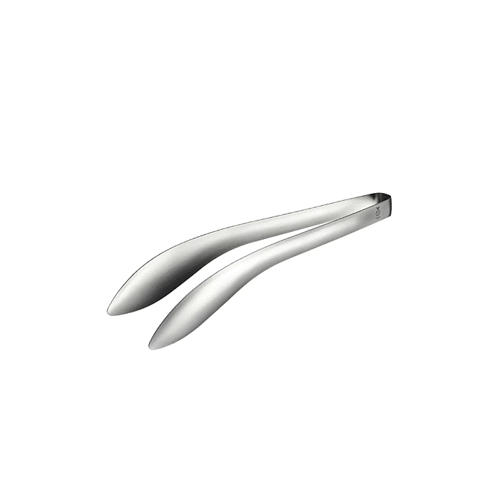 A product image of the Aux Leye Slim Stainless Steel Serving Tongs, showing their sleek, curved, single-piece design on a white background.


