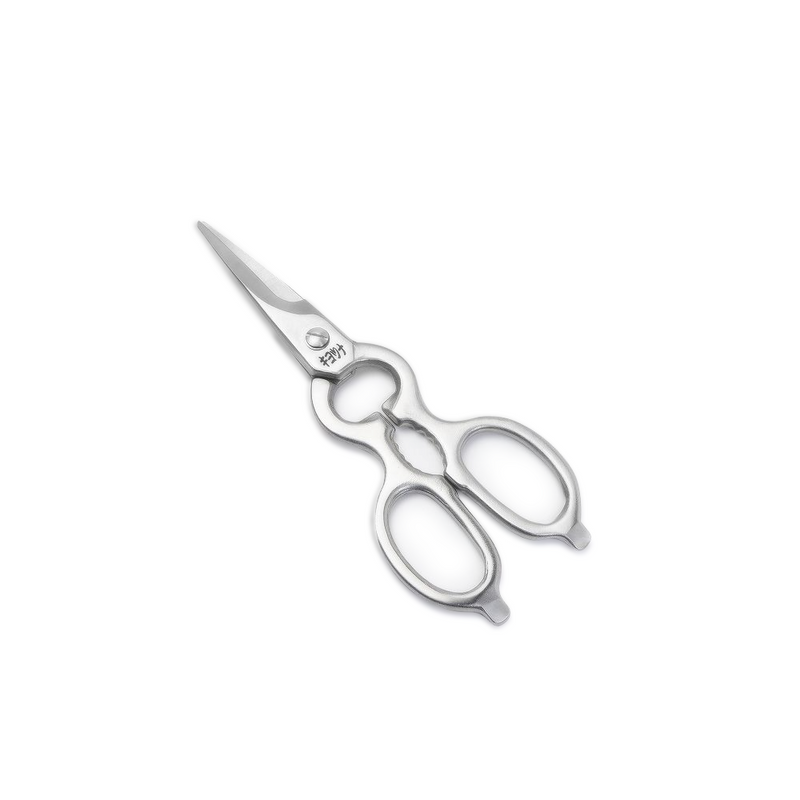 The Banshu Hamono handmade Japanese kitchen scissors, forged from a single piece of stainless steel, shown on a plain white background.
