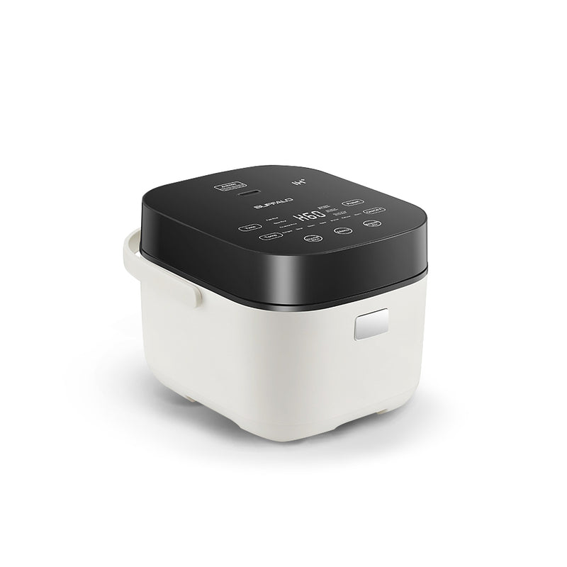 Buffalo IH Smart Cooker 5 Cups (BRC03) in white with black touch control panel and carry handle