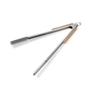 The 25cm Captain Stag Stainless Steel Yakiniku Tongs with black handles, shown on a white background.
