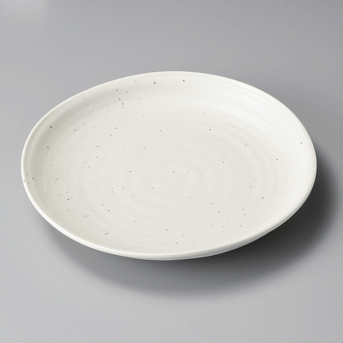Elegant and understated matte white dinner plate, perfect for modern table settings.