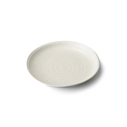 A top-down view of the Touga Crystal White Matt Dinner Plate, showing its round shape, matte finish, and subtle speckled texture.