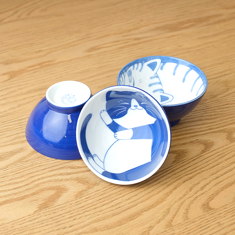 Daitoua Neko Chigura Hachiware Rice Bowl - 11.5cm