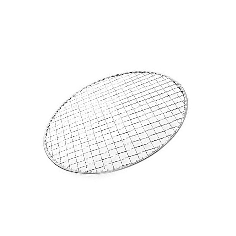 A product image of the 28cm round disposable konro grill mesh, showing its lightweight woven wire construction on a white background.

