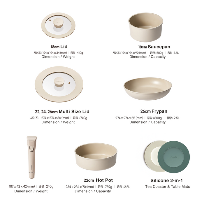 Dogado 8-Piece Ceramic Nonstick Induction Pan & Pot Set with Detachable Handle