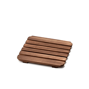 A product image of the 18cm Donabe Wooden Base, showing its rustic slatted design and dark wood finish on a white background.

