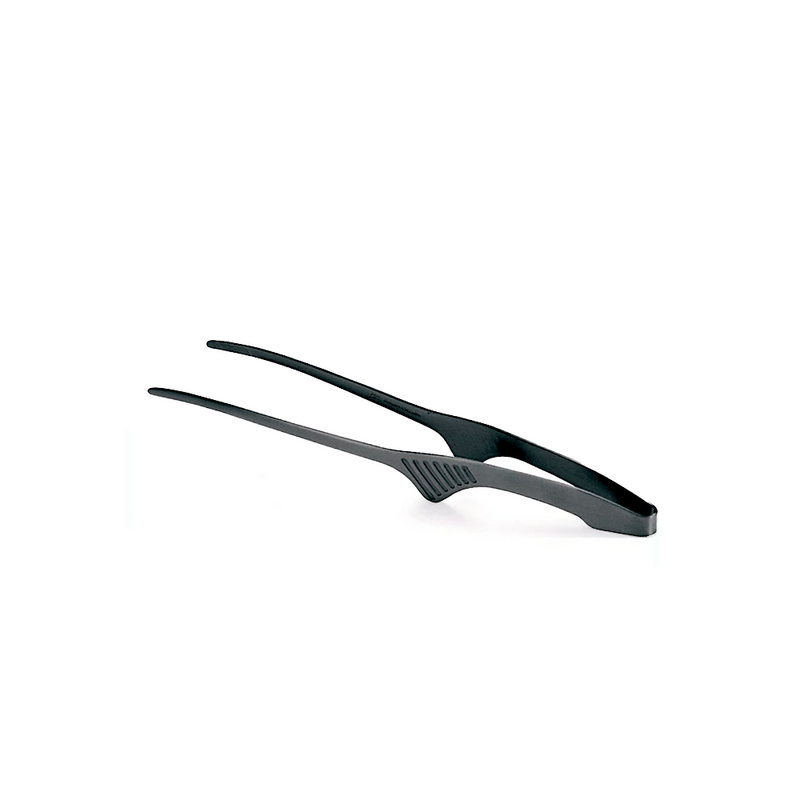 A pair of EBM Japan Stainless Steel BBQ Tongs shown on a white background, highlighting their sleek design and modern matte metallic black finish.
