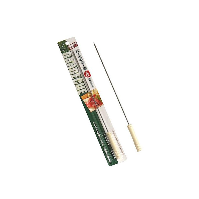 Unwrapped EBM Stainless Steel Skewers 36cm (Pack of 2) showing the long stainless steel rods and natural wood handles.