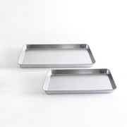 Echo stainless steel tray set of two rectangular Japanese prep trays in 21.5cm and 28.5cm sizes, stacked side by side on a white background.

