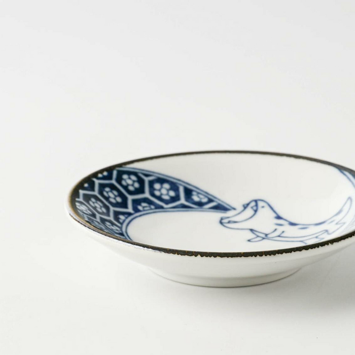 Side view of Edokko Blue Flame Dragon Mini Plate showing the design detail and edge.