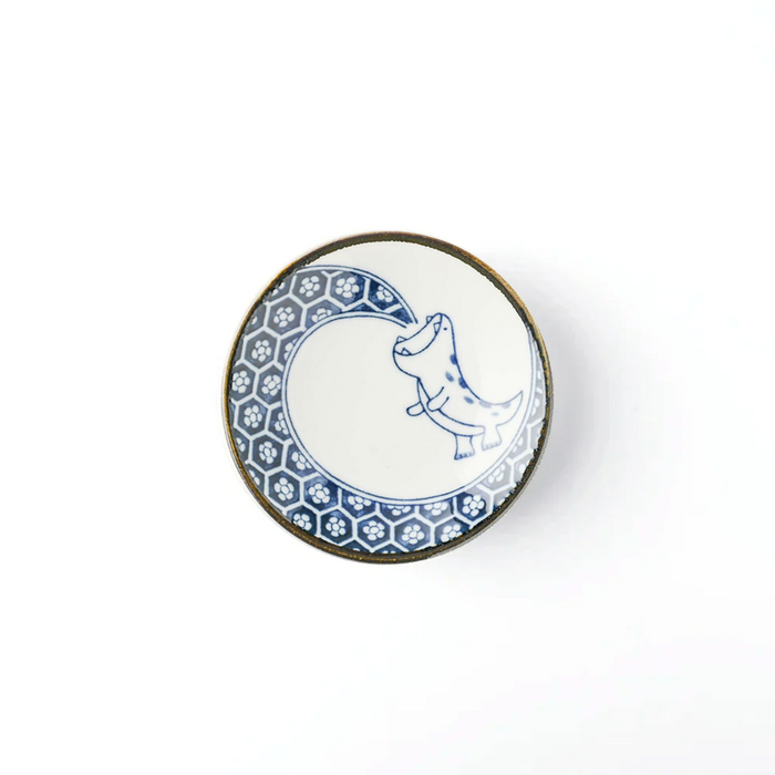 Edokko Blue Flame Dragon Mini Plate with intricate blue floral and geometric patterns.