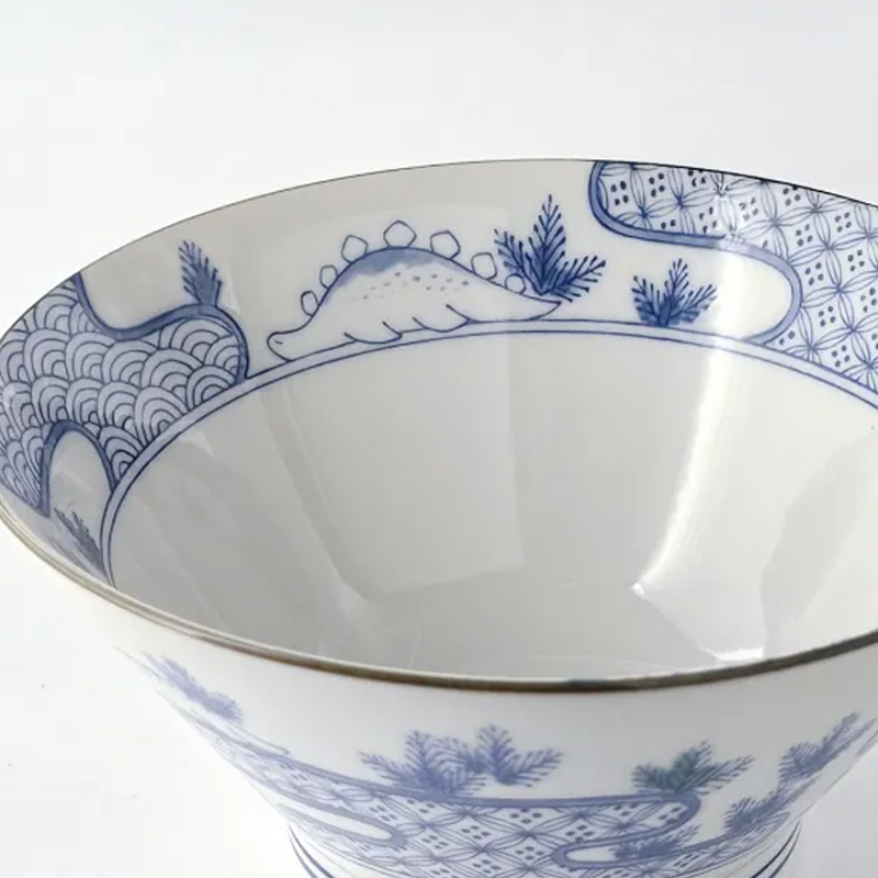 Edokko Dinosaur Seigaiha Japanese Donburi Bowl - 18.5cm
