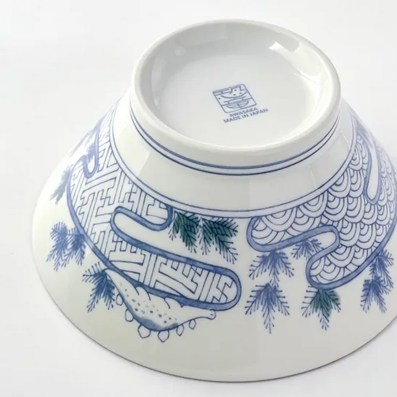 Edokko Dinosaur Seigaiha Japanese Donburi Bowl - 18.5cm