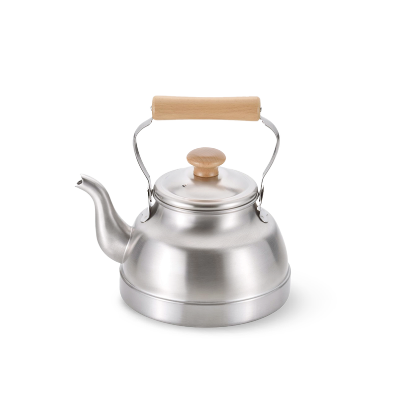 A product image of the 2.7L Freiz Chitose Stainless Steel Kettle, showcasing its classic design with a wooden handle and gooseneck spout.

