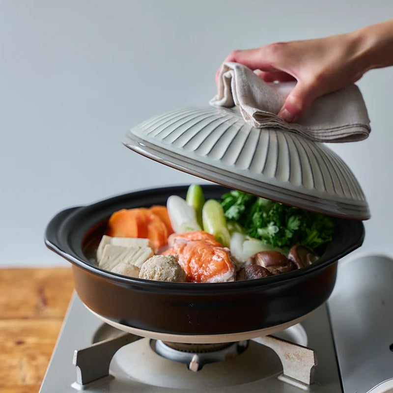 Ginpo Kikka Donabe Japanese Clay Pot - 28cm (Size 9) - Grey White