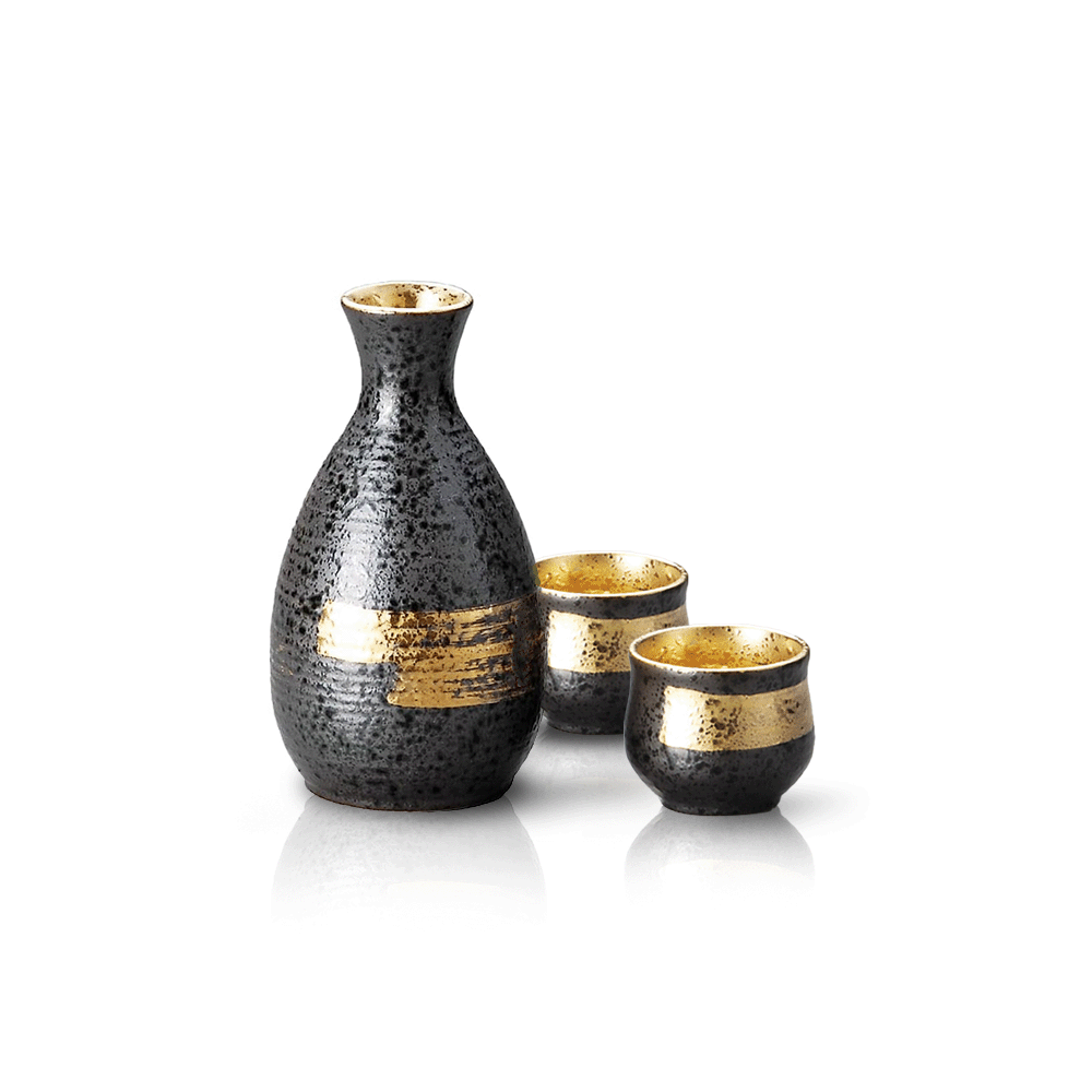 Mino Yaki Gold Brush Japanese Sake Set