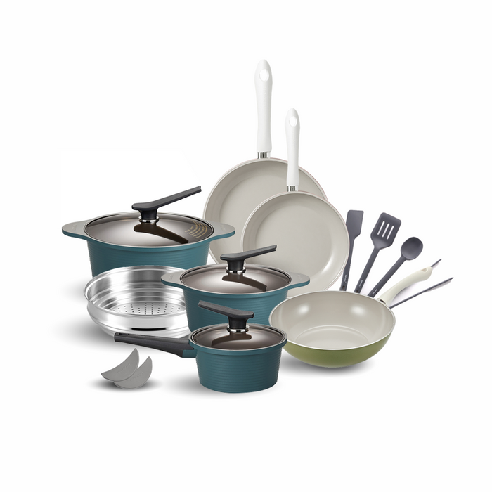 Happycall 15-Piece Premium Ceramic Nonstick Induction Cookware Set - Green