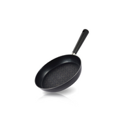 The black 24cm Happycall Crocodile Direction Series nonstick induction frypan, showing its hexagonal patterned interior and modern black handle, angled on a white background.







