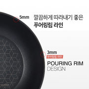 Happycall Crocodile Direction Frypan rim thickness detail with labelled pouring rim measurement.

