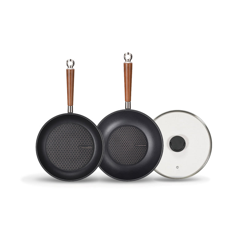 Happycall Crocodile Graphene Nonstick Induction Frypan & Wok Set - 28cm - 3-Piece