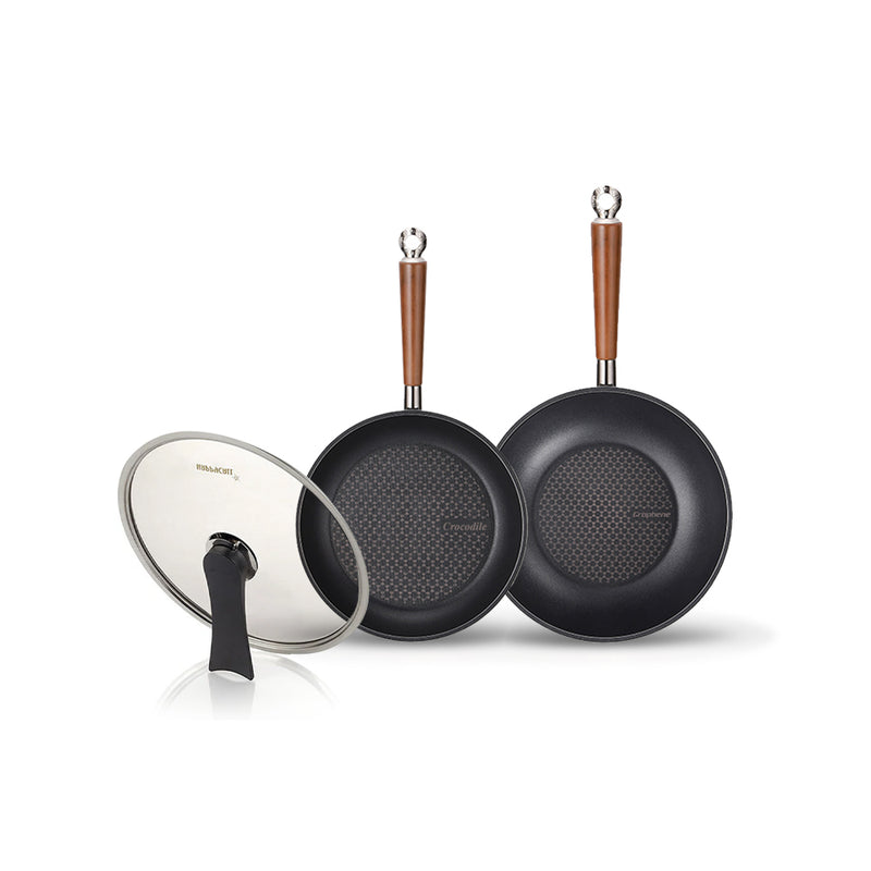 Happycall Crocodile Graphene Nonstick Induction Frypan & Wok Set - 24cm & 30cm - 3-Piece