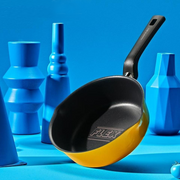 Happycall IH Flex 3 in 1 Saucepan - 20cm Yellow: standing angle with blue backgroung setting