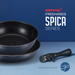 Happycall Freehands Spica Series frying pans with detachable handle, showcasing the product design and branding.