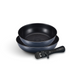 Two black frying pans with a detachable handle, part of the Happycall Freehands Spica series.