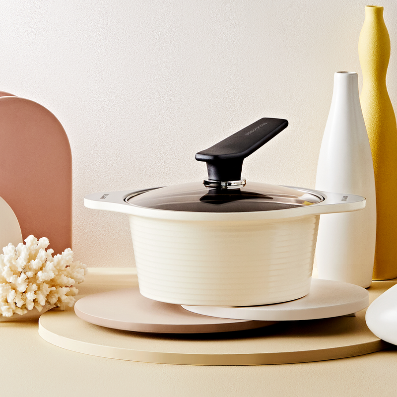 Happycall Onde Ceramic Nonstick Induction Pot with Lid - 20cm (2.5L) Pearl Ivory