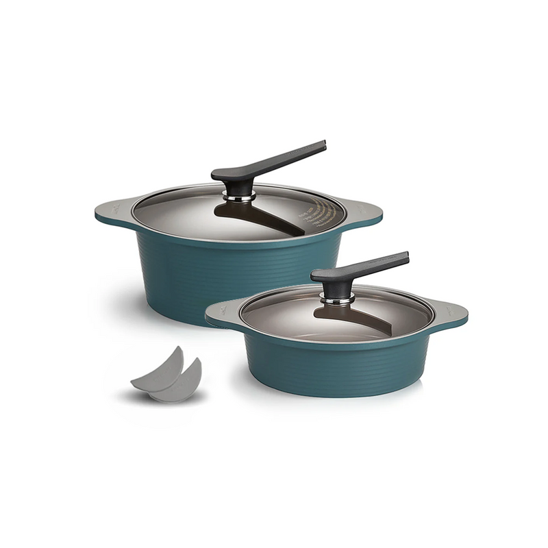 Happycall Onde Ceramic Nonstick Induction Pot Set - 24cm & 28cm - Ocean Green - 5-Piece