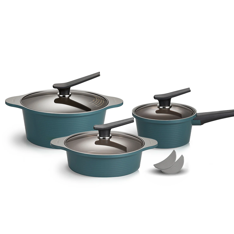 Happycall Onde Ceramic Nonstick Induction Pot Set - Ocean Green - 7-Piece