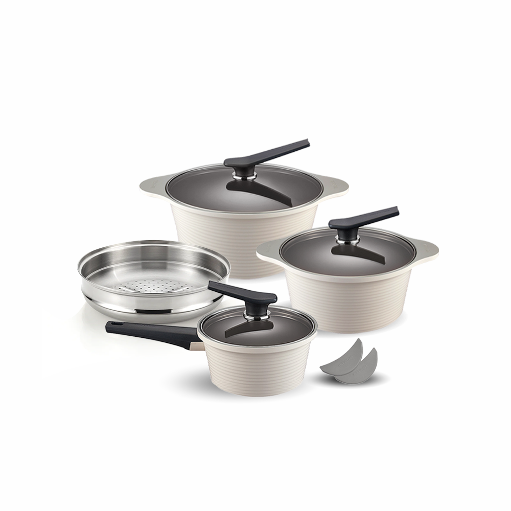 Happycall Onde Ceramic Nonstick Induction Pot Set - Pearl Ivory - 8-Pi ...