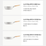 Side profile of the Happycall Sonora frying pan in silver-grey finish with a wooden handle.

