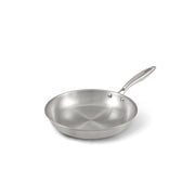 An angled studio shot of the 24cm Happycall Stay 3-Ply Clad Induction Frypan, showing its brushed stainless steel interior and riveted handle.