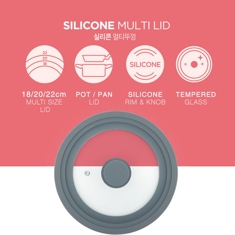 Happycall VIVA Silicone Multi Lid - 18cm, 20cm & 22cm - Grey