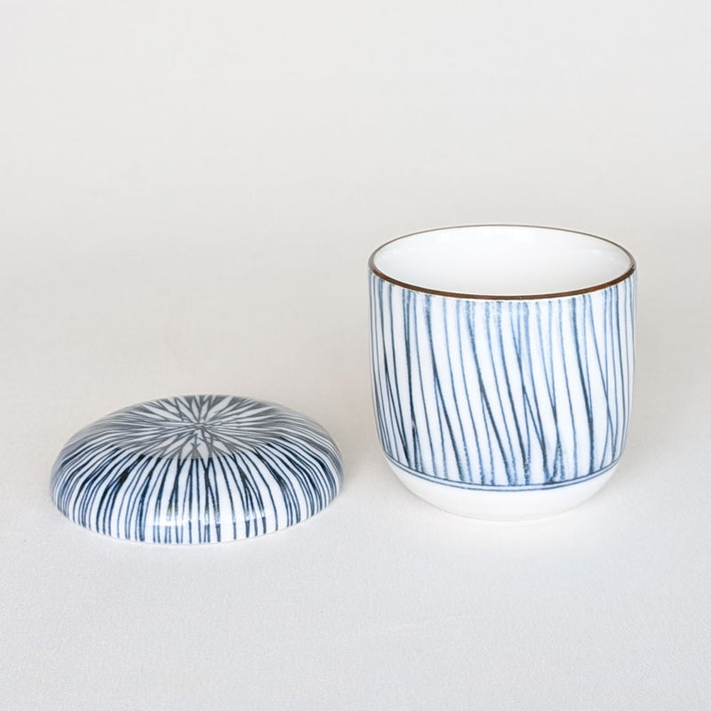 Hoso Tokusa chawanmushi bowl with lid set beside it