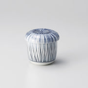 Hoso Tokusa chawanmushi bowl with lid, fine blue stripe pattern