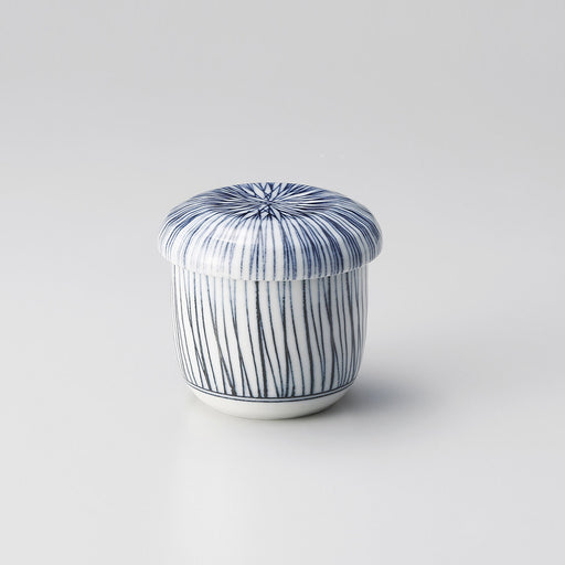 Hoso Tokusa chawanmushi bowl with lid, fine blue stripe pattern