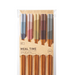 Ishida Weather Delight Chopstick Set displayed in a horizontally oriented package, containing five pairs of chopsticks in light blue, pink, yellow, brown, and grey with distinct patterns, Made in Japan