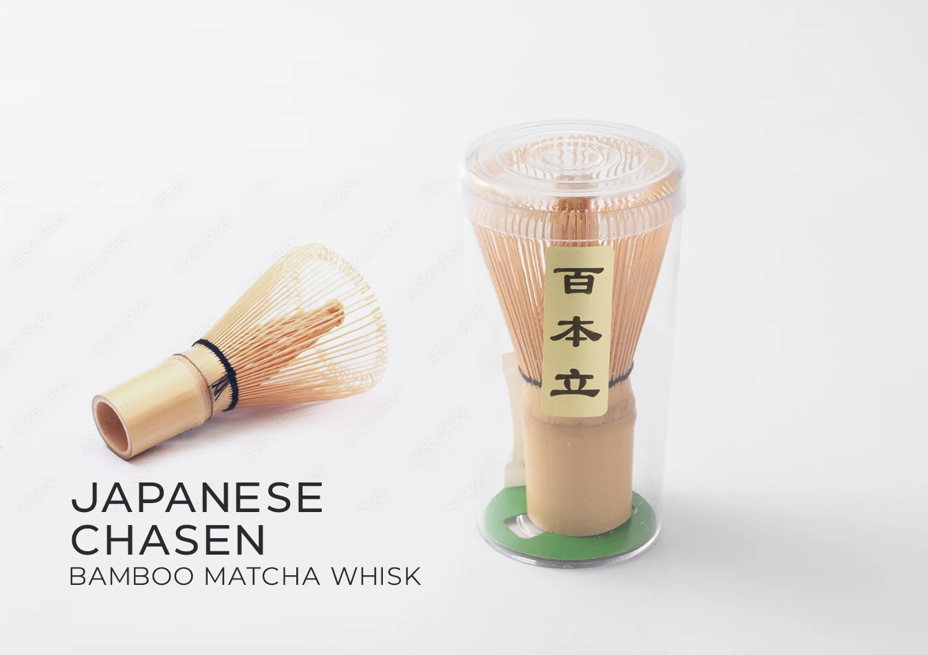 Japanese Chasen bamboo matcha whisk with a holder on a white background