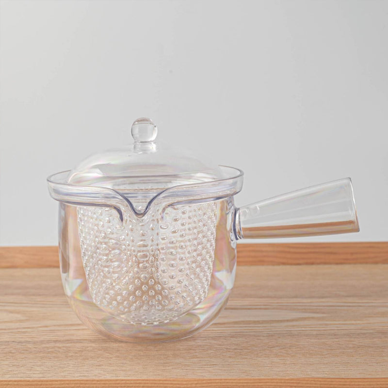 Japanese Kyusu Teapot 480ml – empty clear resin teapot with domed lid, side view