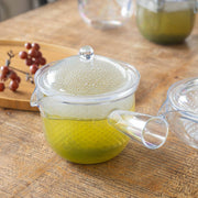 Japanese Kyusu Teapot 480ml – clear resin teapot with brewed green tea, side handle and domed lid