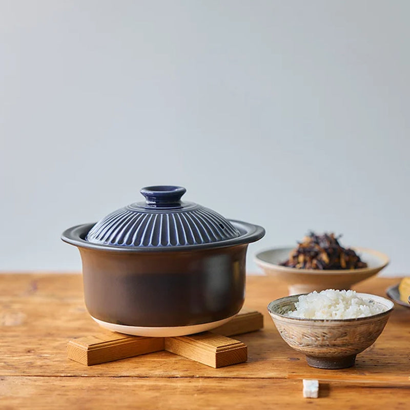 Ginpo Kikka Donabe Rice Pot with Double Lids - 2 Cups - Blue
