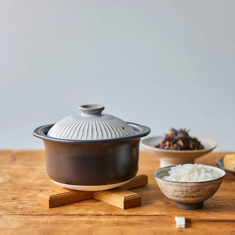 Ginpo Kikka Donabe Rice Pot with Double Lids - 2 Cups - White