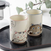 Ko-dehiki Japanese Neko Cat Teacup 270ml - Mino ware porcelain yunomi